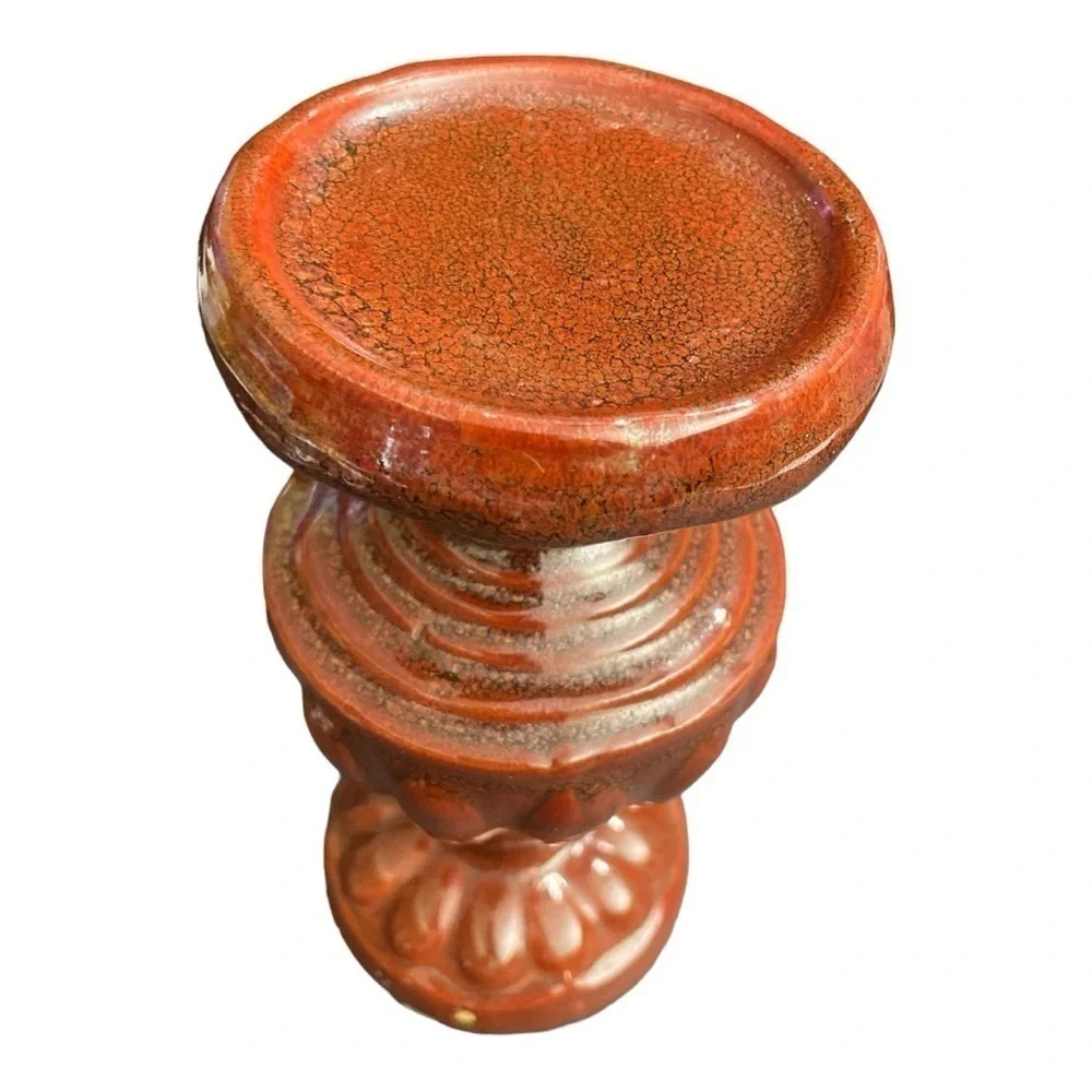 Vintage Terracotta Pedestal Pillar Candle Holder Rustic Neoclassical 8.75 Inch